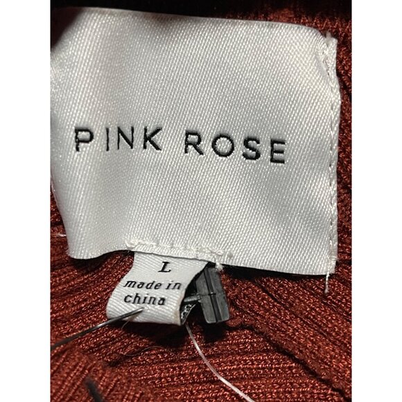 Pink Rose Open Back Rust Knit Sweater Large Ribbed Crewneck Long Sleeve - Picture 5 of 9